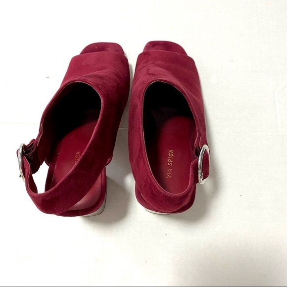 VIA SPIGA Burgundy Suede Slingback Sandals 6.5M Block Chunky Heels Leather - Picture 9 of 14